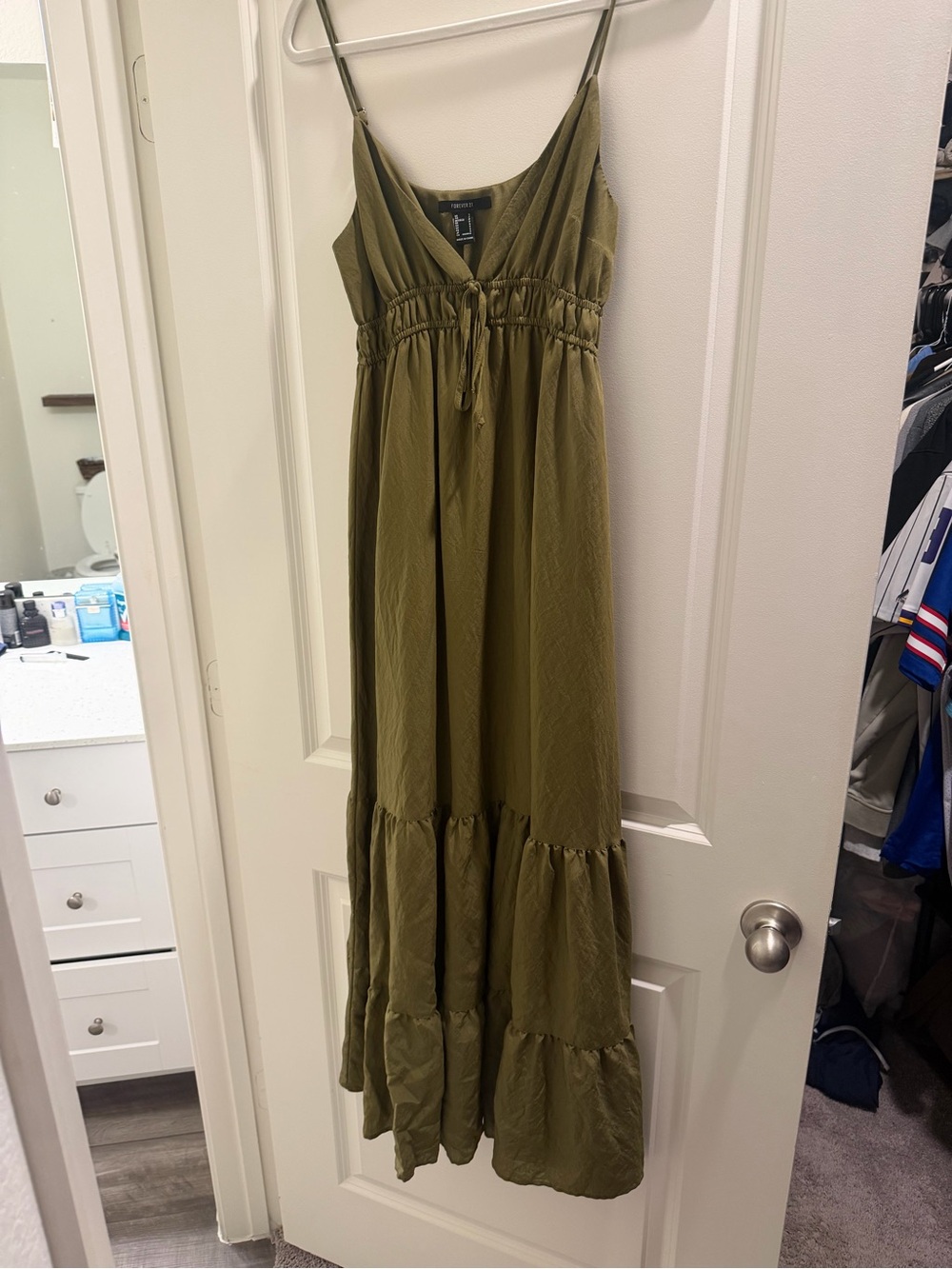 Forever 21 Olive Green Tiered Maxi Dress with Smocked Waist